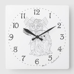 Reloj de pared cuadrado de arte chino y perro pequ