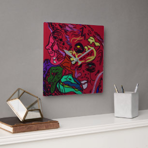 Reloj de pared cuadrado de arte de galaxia de luna