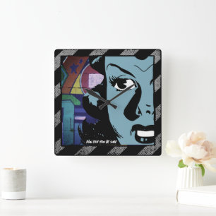 Reloj de pared cuadrado de arte pop de cómic retro