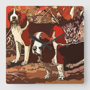 Reloj de pared cuadrado de beagles pintados vintag