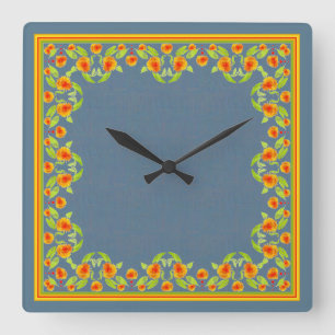Reloj de pared cuadrado de borde marigoles estilo 