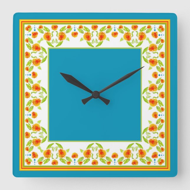 Reloj de pared cuadrado de borde marigoles estilo  (Anverso)