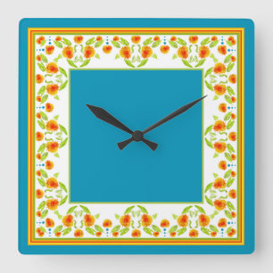 Reloj de pared cuadrado de borde marigoles estilo 