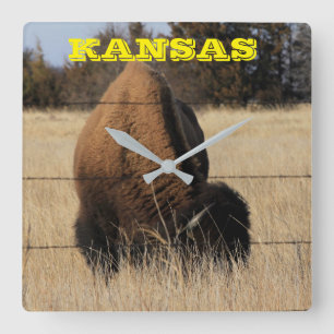 Reloj de pared cuadrado de búfalo de Kansas