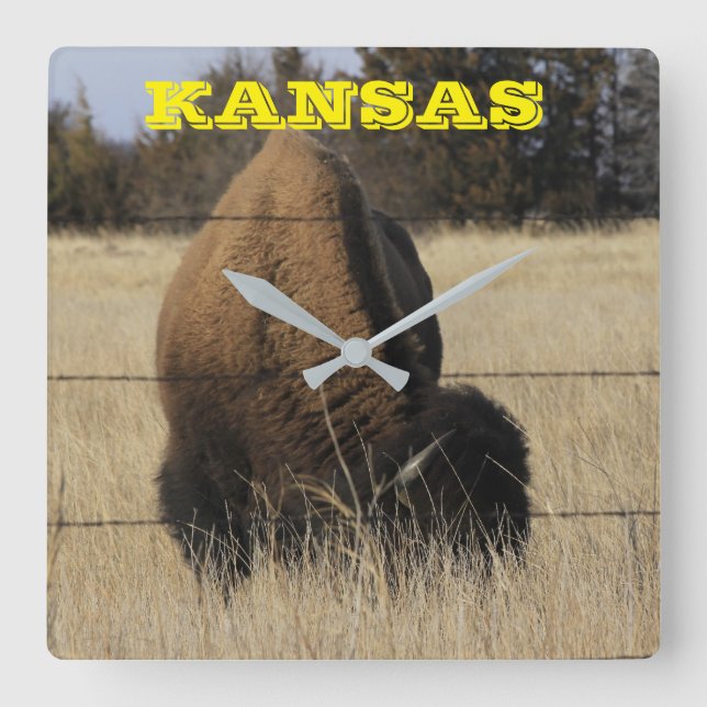 Reloj de pared cuadrado de búfalo de Kansas (Anverso)