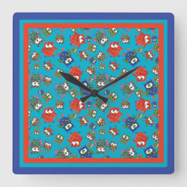 Reloj de pared cuadrado de búho, rojo, azul, verde