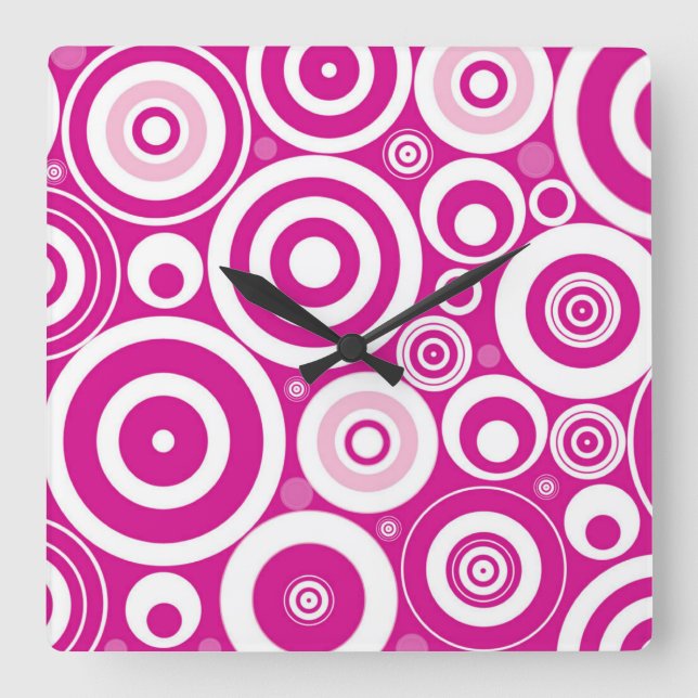 Reloj de pared cuadrado de círculos rosados concén (Anverso)
