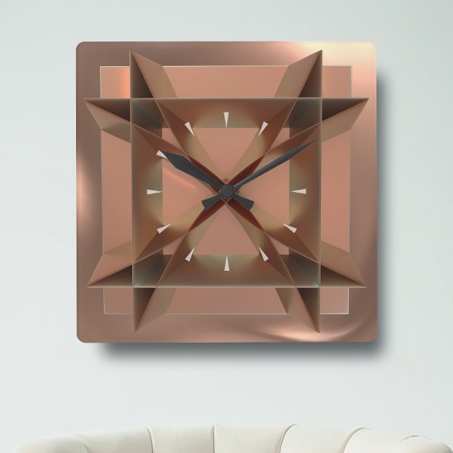 Reloj de pared cuadrado de color de cobre geométri (This trendy faux copper square wall clock will add a touch of style to your lovely home!)