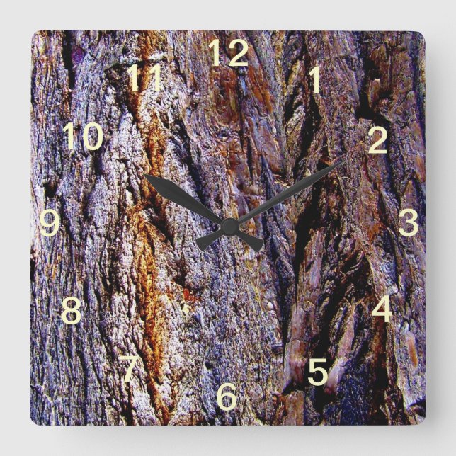 Reloj de pared cuadrado de corteza de árbol de mad (Anverso)
