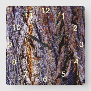 Reloj de pared cuadrado de corteza de árbol de mad
