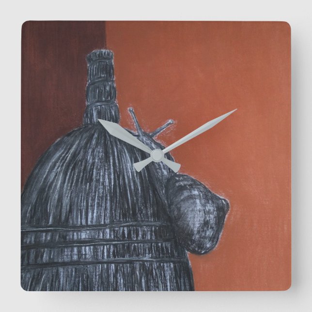 Reloj de pared cuadrado de dibujo marrón ruso (Anverso)