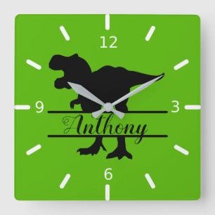 Reloj de pared cuadrado de dinosaurio personalizad