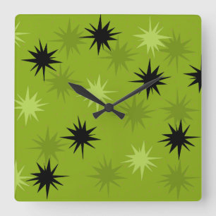 Reloj de pared cuadrado de estallidos verdes atómi