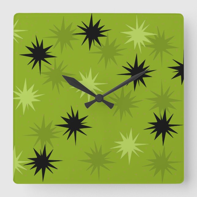 Reloj de pared cuadrado de estallidos verdes atómi (Anverso)