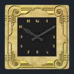 Reloj de pared cuadrado de estilo Art Deco dorado<br><div class="desc">Creé este deco de arte dorado que bordeaba el cuadrado hace algún tiempo y ahora estoy agregando este diseño como un reloj de pared cuadrado con un cuadrado interior negro. Esto hace que sea un reloj art deco magnífico. Se vería muy bien en cualquier pared.</div>