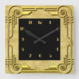 Reloj de pared cuadrado de estilo Art Deco dorado