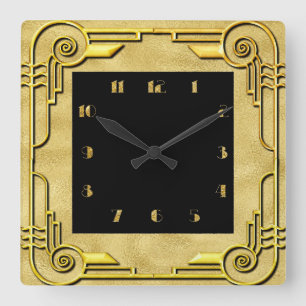 Reloj de pared cuadrado de estilo Art Deco dorado 