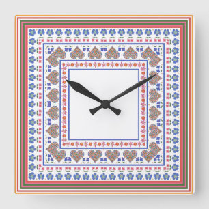 Reloj de pared cuadrado de estilo arte popular