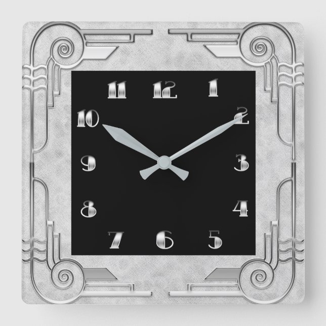 Reloj de pared cuadrado de estilo plateado Art Dec (Anverso)
