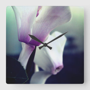 Reloj de pared cuadrado de foto de flores blancas 