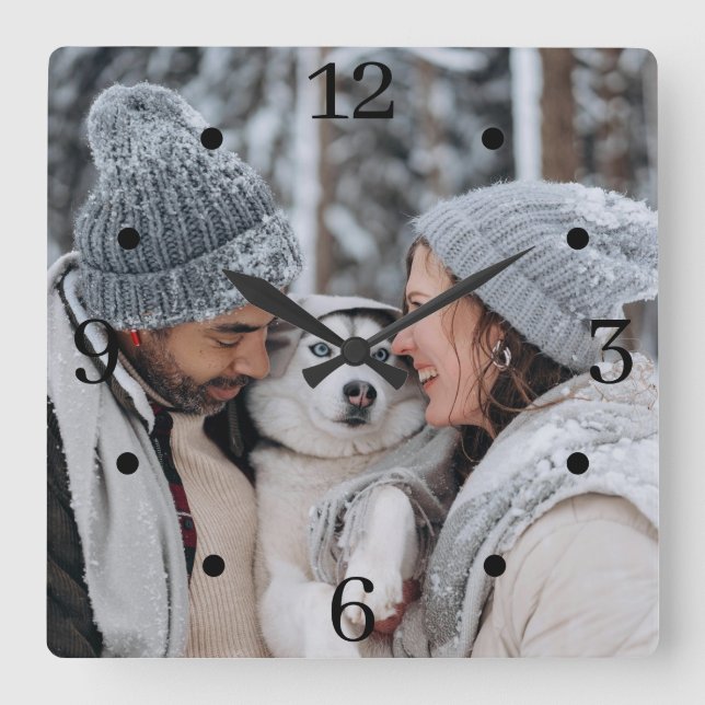 Reloj de pared cuadrado de fotografía de familia p (Anverso)