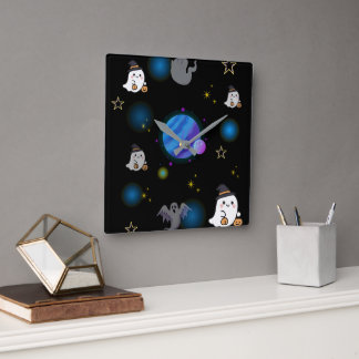 Reloj de pared cuadrado de galaxia espeluznante y