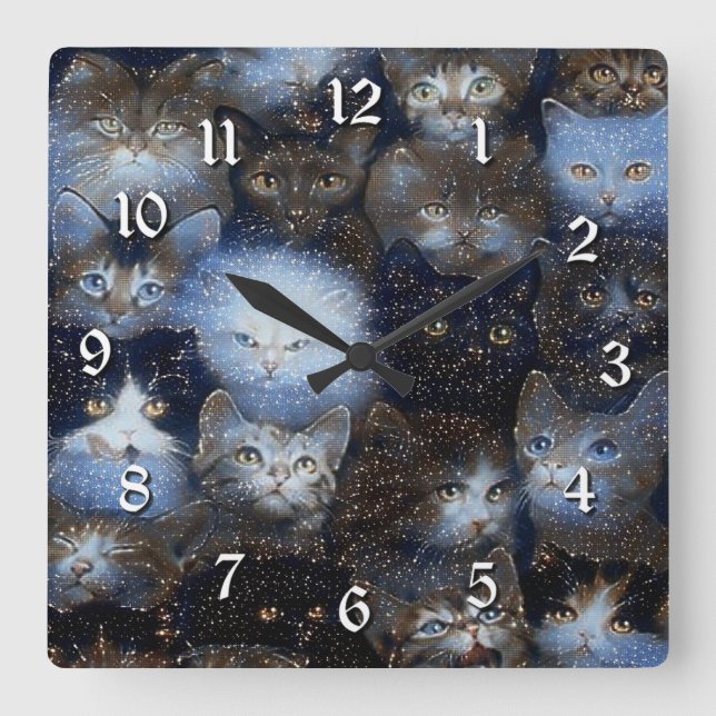 Reloj de pared cuadrado de gatos espumosos (Anverso)