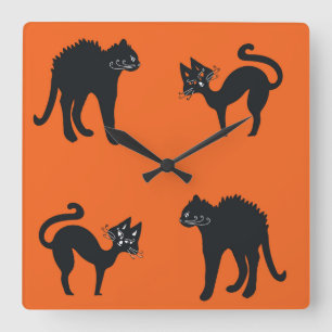 Reloj de pared cuadrado de gatos negros