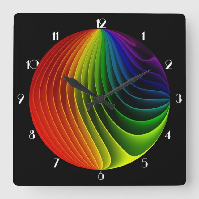 Reloj de pared cuadrado de giros arco iris (Anverso)