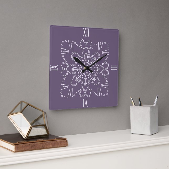 Reloj de pared cuadrado de gráfico cruzado púrpura (Oficina)