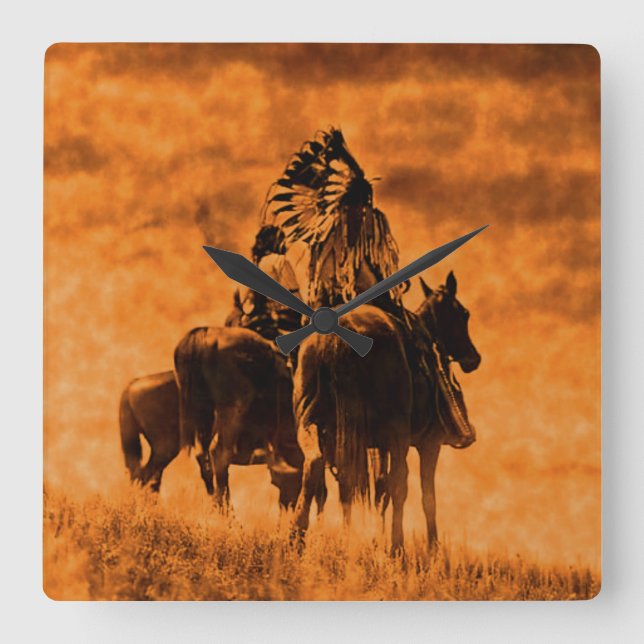 Reloj de pared cuadrado de guerreros Cheyenne vint (Anverso)