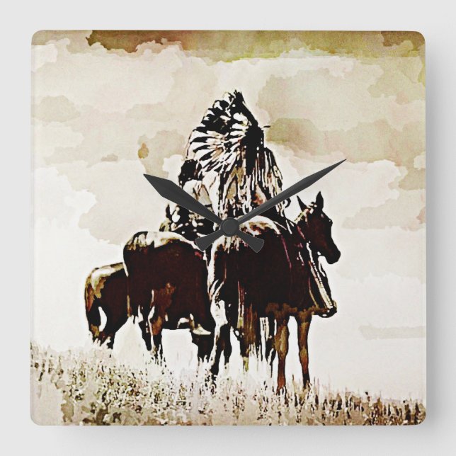 Reloj de pared cuadrado de guerreros Cheyenne vint (Anverso)