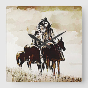 Reloj de pared cuadrado de guerreros Cheyenne vint