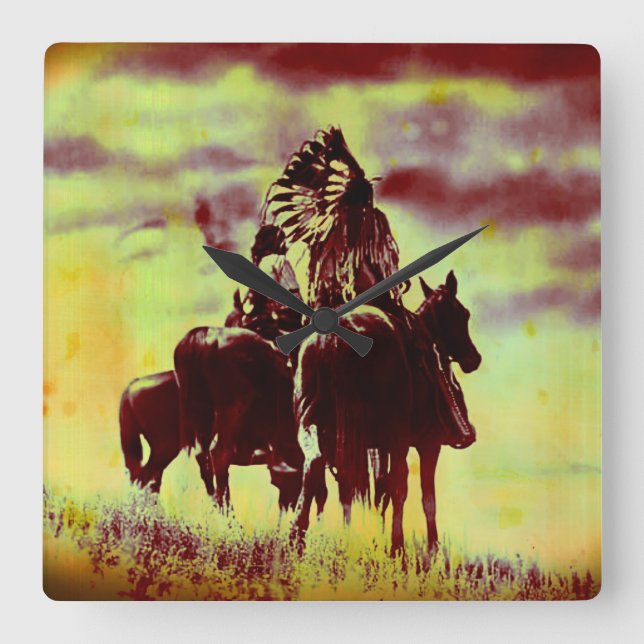 Reloj de pared cuadrado de guerreros Cheyenne vint (Anverso)