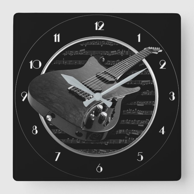 Reloj de pared cuadrado de guitarra eléctrica en b (Anverso)