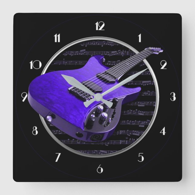 Reloj de pared cuadrado de guitarra eléctrica púrp (Anverso)