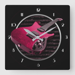 Reloj de pared cuadrado de guitarra eléctrica roja