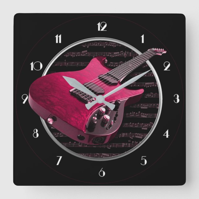 Reloj de pared cuadrado de guitarra eléctrica roja (Anverso)