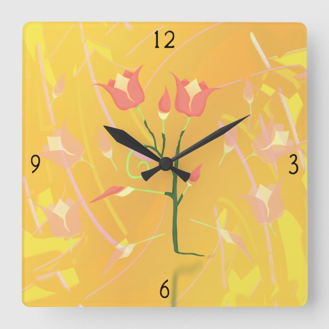 Reloj de pared cuadrado de la amapola turca (Anverso)