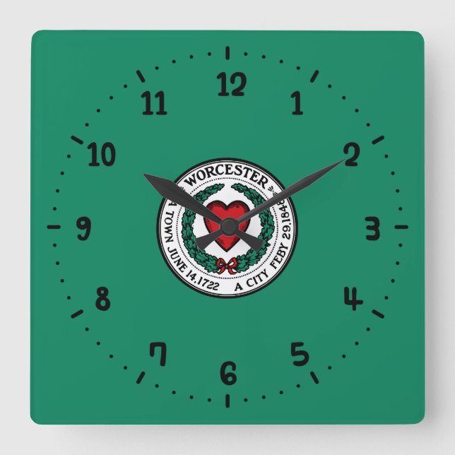 Reloj de pared cuadrado de la bandera de Worcester (Anverso)