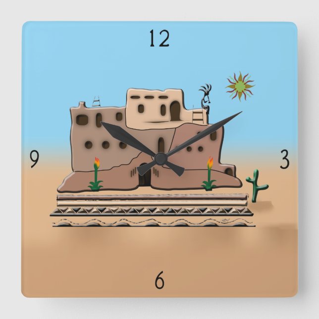 Reloj de pared cuadrado de la casa de arcilla (Anverso)