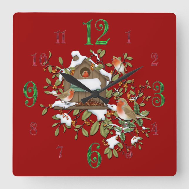 Reloj de pared cuadrado de la casa del pájaro del (Anverso)
