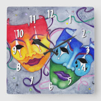 Reloj de pared cuadrado de la comedia y de la