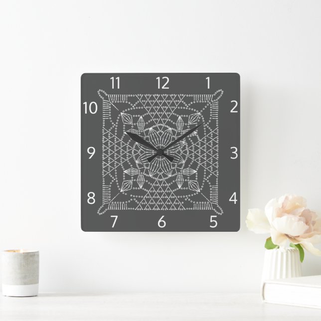 Reloj de pared cuadrado de la gráfica de crochet g (Hogar)