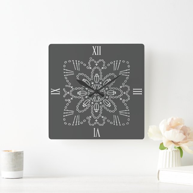 Reloj de pared cuadrado de la gráfica de crochet g (Hogar)