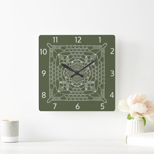 Reloj de pared cuadrado de la gráfica de crochet v (Hogar)