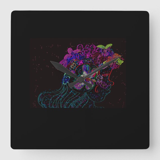 Reloj de pared cuadrado de la princesa mariposa (Anverso)