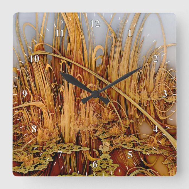 Reloj de pared cuadrado de las reflexiones doradas (Anverso)