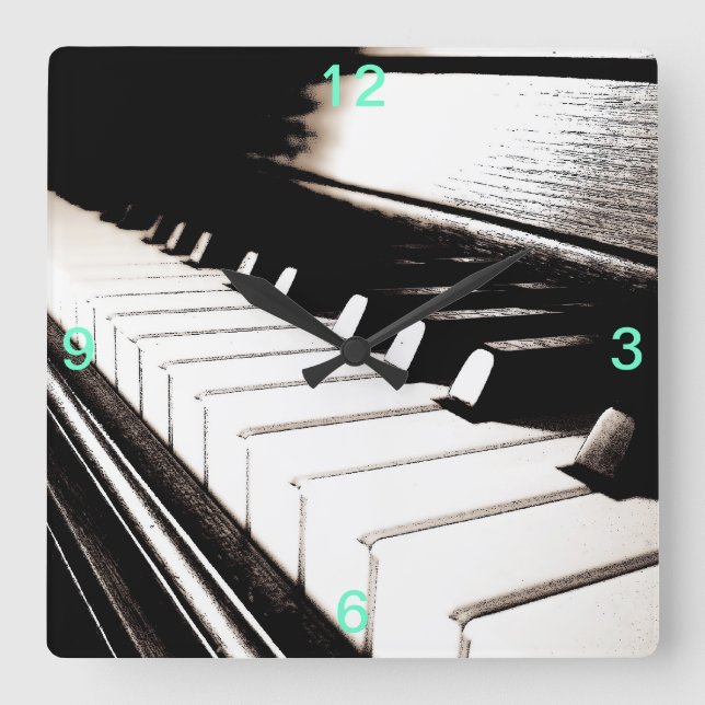 Reloj de pared cuadrado de las teclas de piano (Anverso)