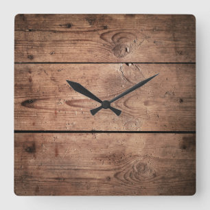 Reloj de pared cuadrado de los tablones de madera